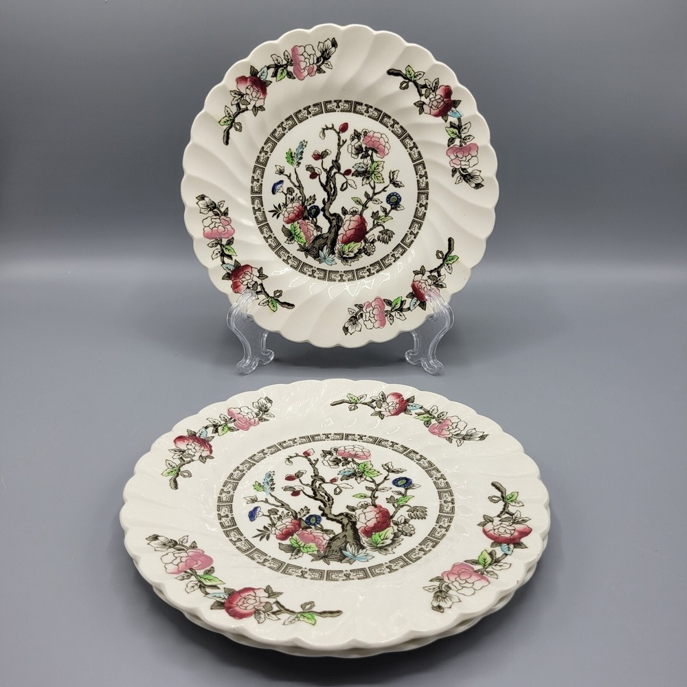 Vintage 3 Myott Staffordshire Indian Tree Salad Bread Plate Made in England 8"